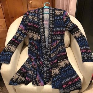 Multi-colored tunic length cardigan